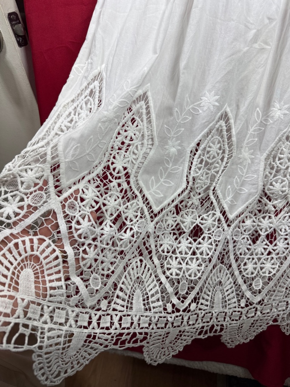 Women's White Maxi Skirt with Lace Trim - Picture 3 of 13
